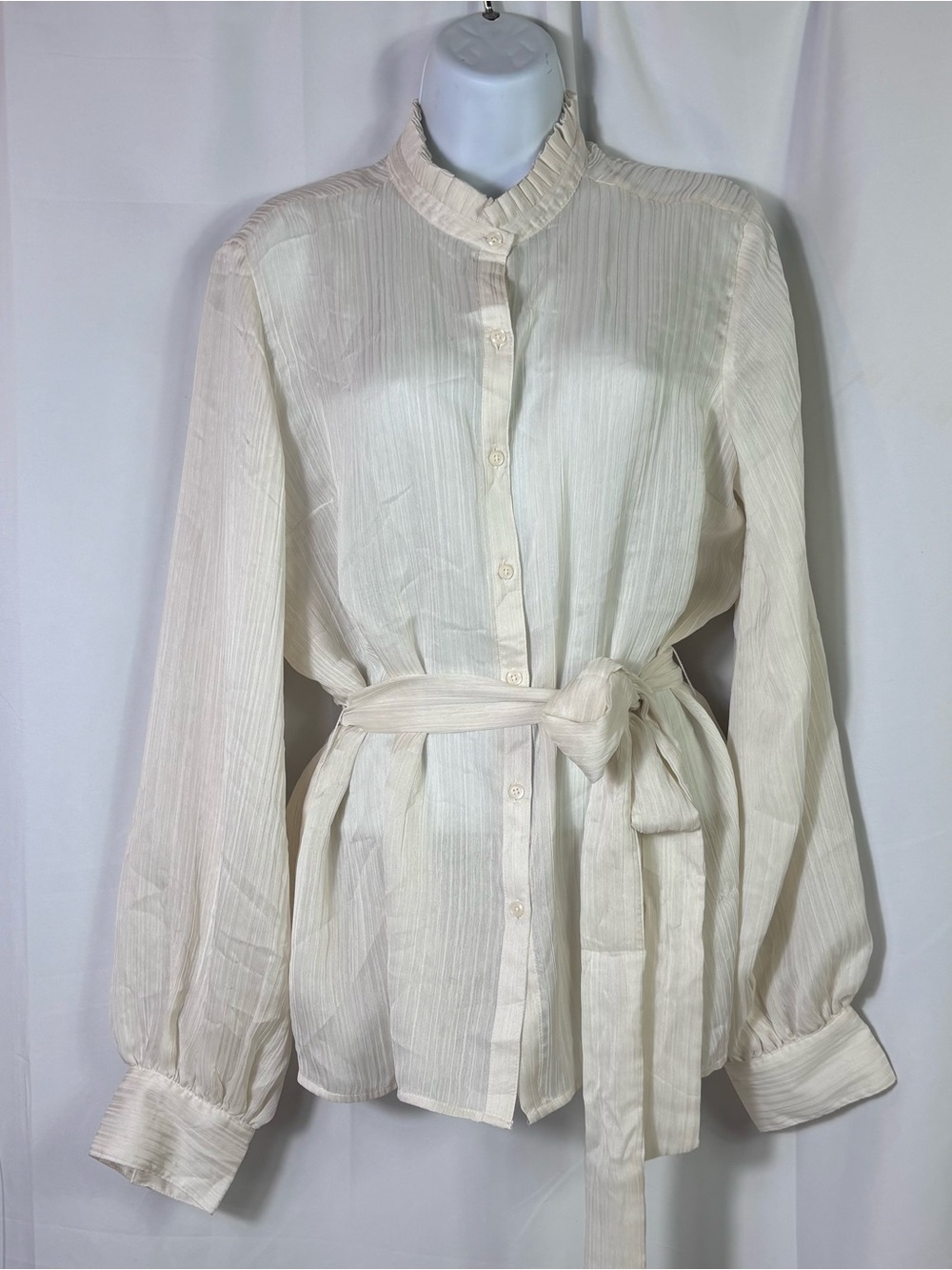 NWT Vintage Express Compagnie Internationale Ivory Tie Waist Romantic Blouse L - Picture 2 of 16